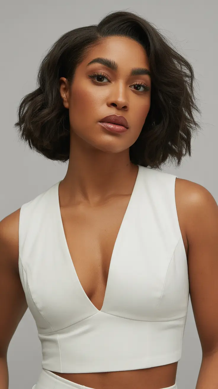 winter hair colors for black women Modern Textured Bob