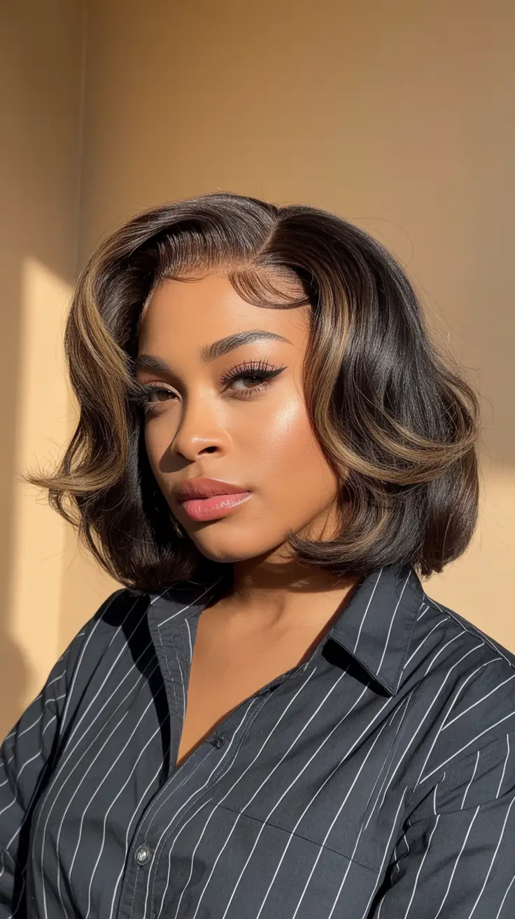 winter hair colors for black women Caramel Frost Highlights