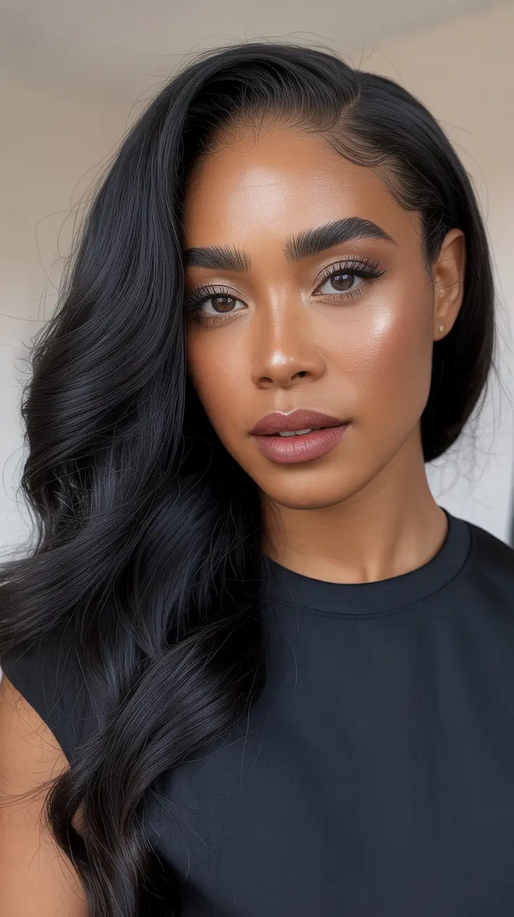 winter hair colors for black women Deep Ebony Glam Waves