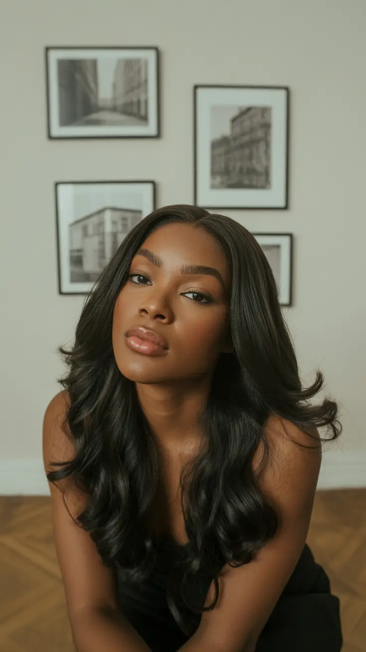 winter hair colors for black women Glossed Espresso Layers