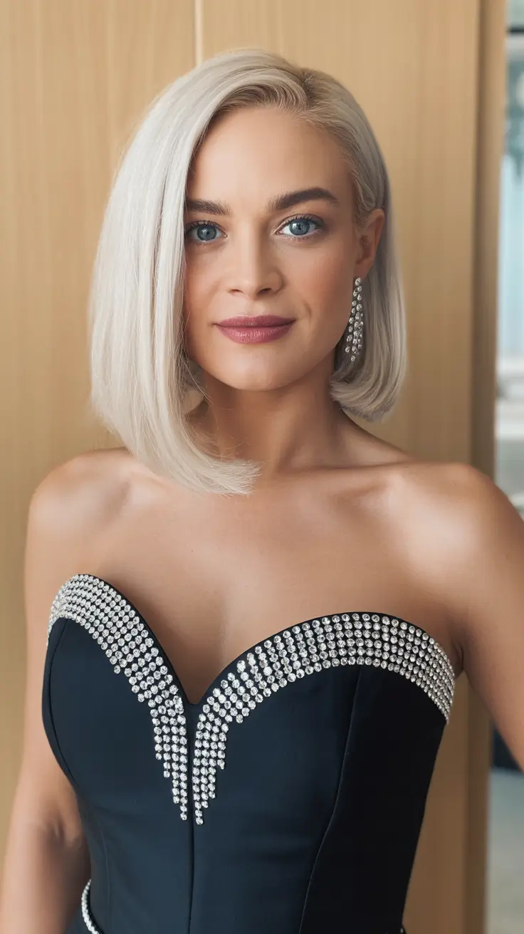 winter hair colors 2025-2026 for blondes Diamond Glow Sleek Cut