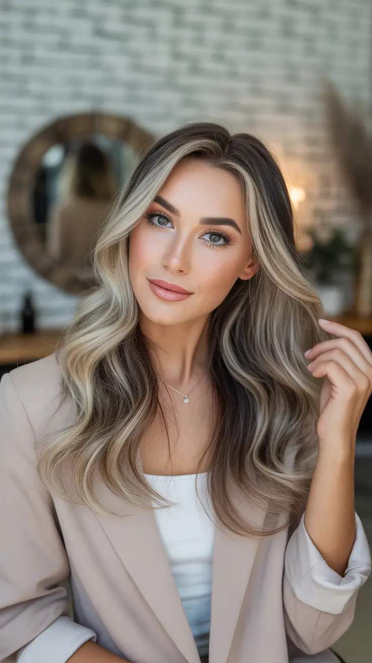 winter hair colors 2025-2026 for blondes Champagne Root Melt