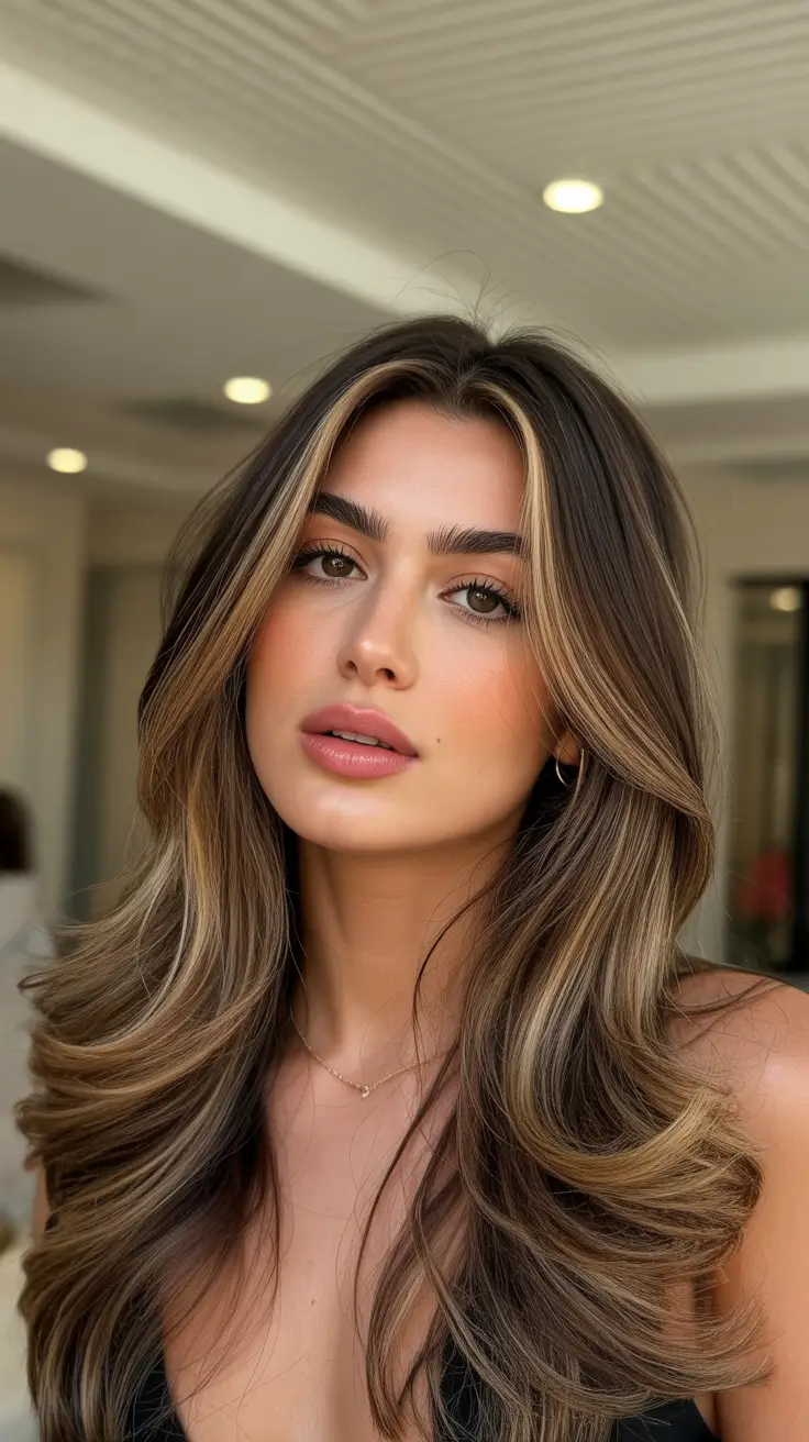 Winter hair colors 2025 2026 for brown hair Golden Bronde with Luminous Ribbons