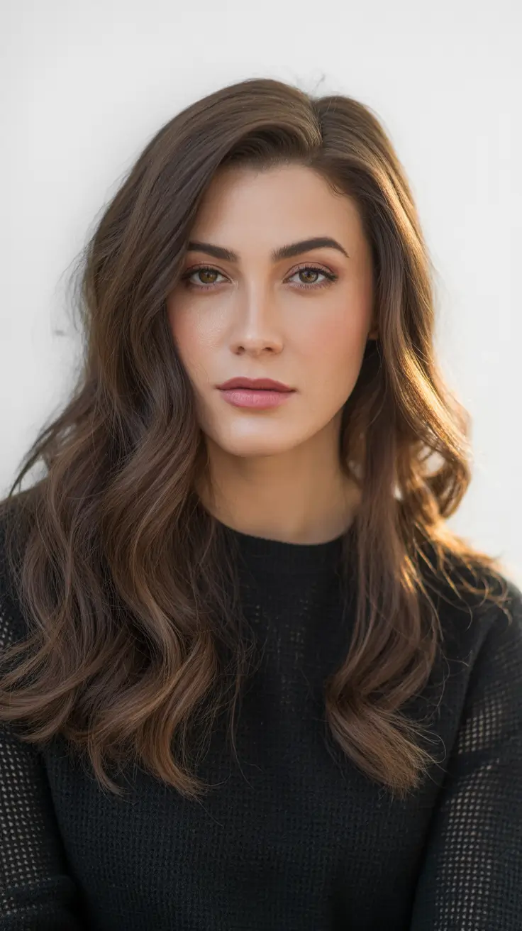 Winter hair colors 2025 2026 for brown hair Classic Cocoa Brown Waves