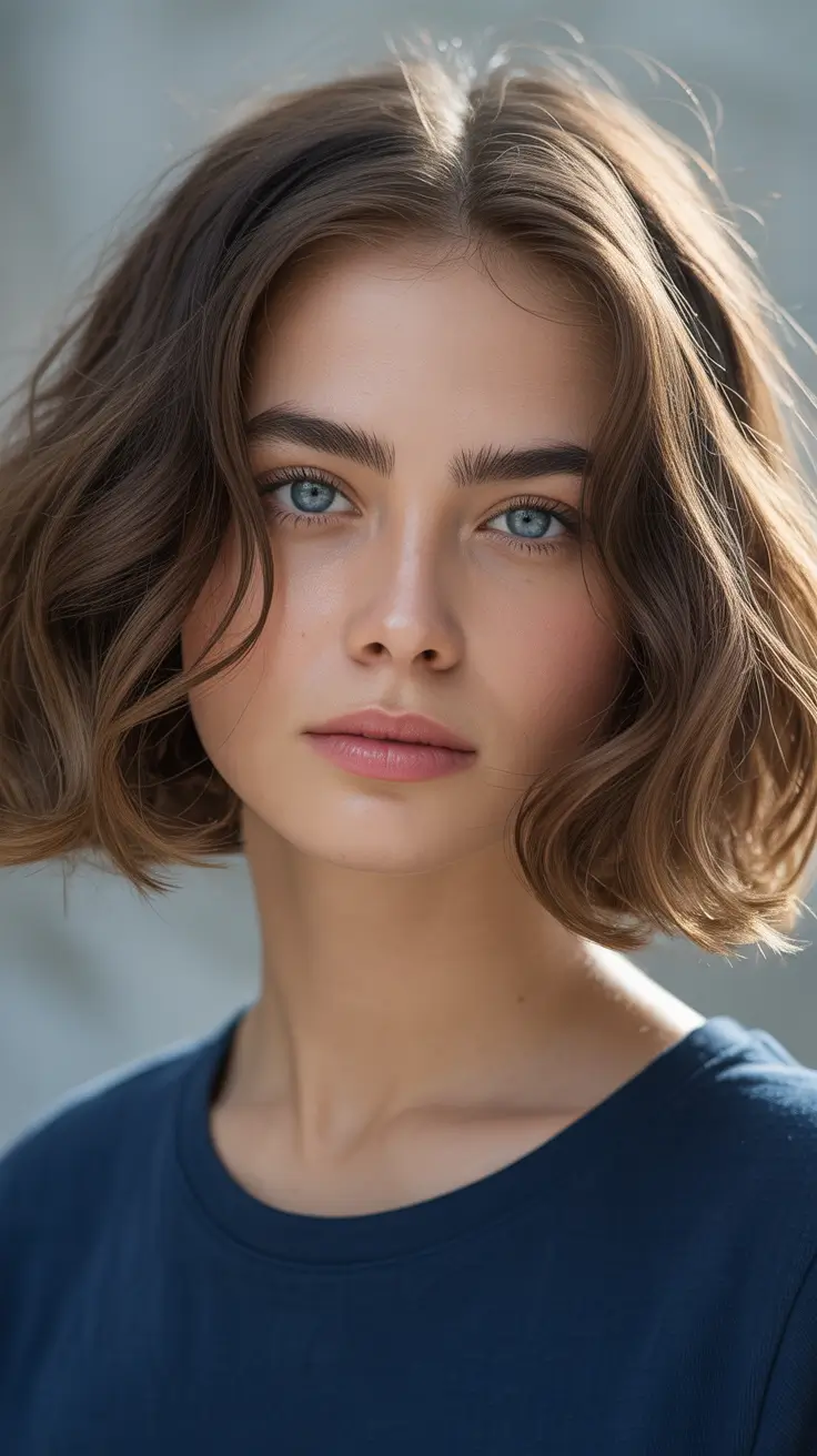 Winter hair colors 2025 2026 for brown hair Short Textured Bob in Deep Brunette