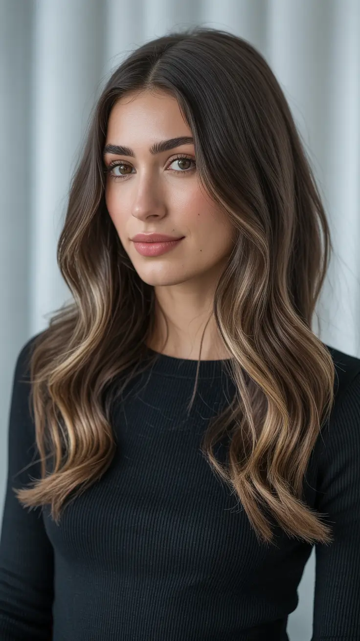 winter hair colors for brunettes 2026 Golden Mocha Waves