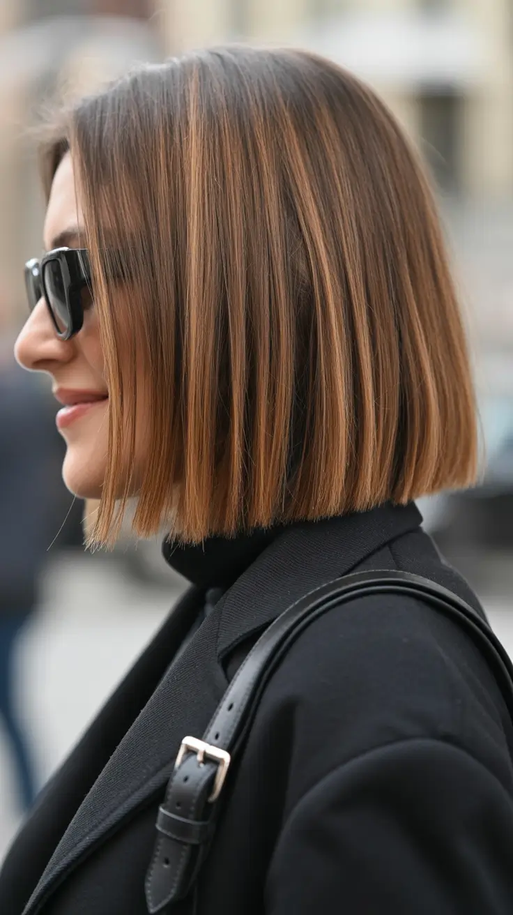 winter hair colors for brunettes 2026 Caramel Panel Bob