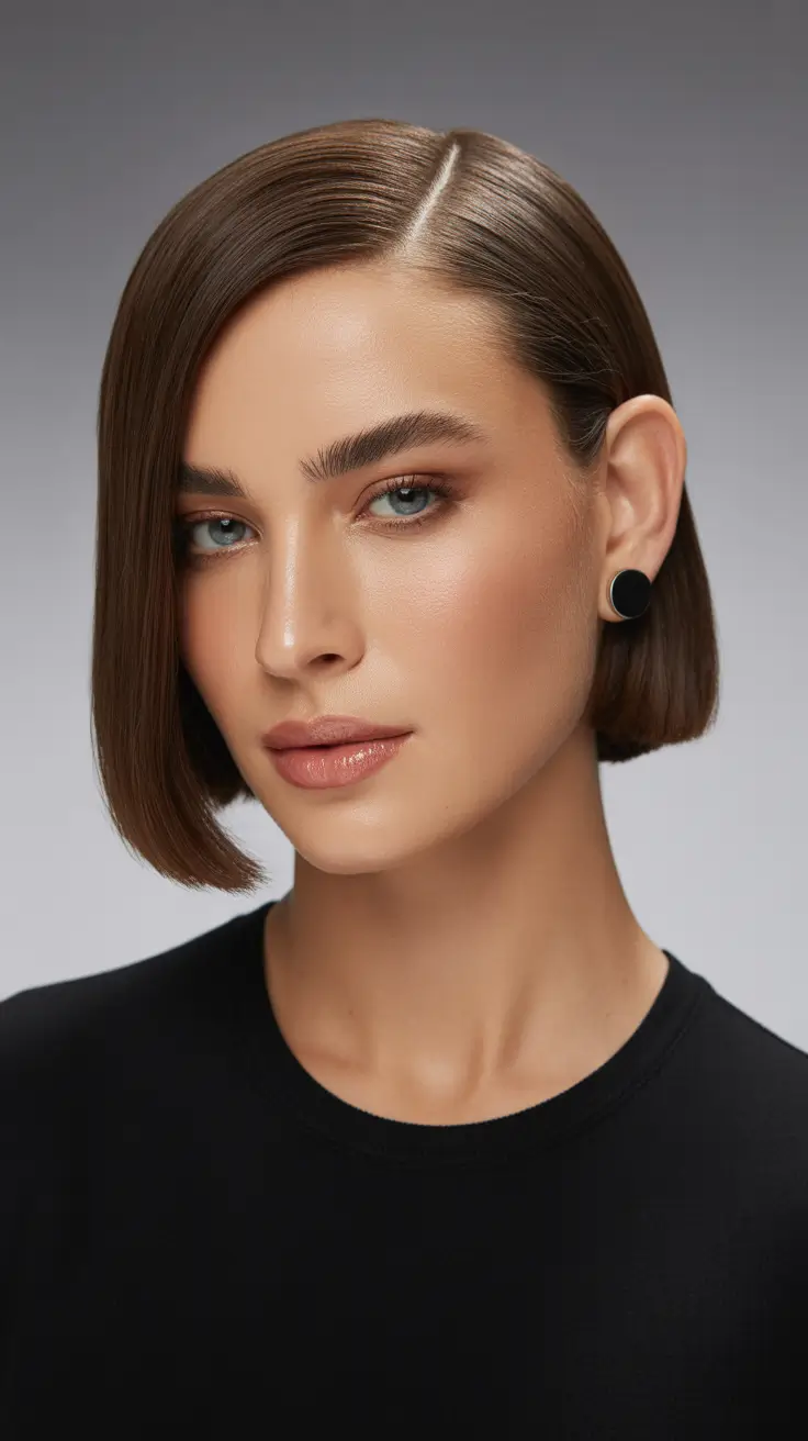 winter hair colors for brunettes 2026 Classic Sleek Brunette Bob
