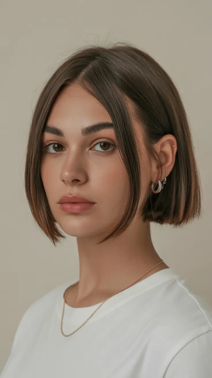 winter hair colors for brunettes 2026 Effortless Short Contour Bob