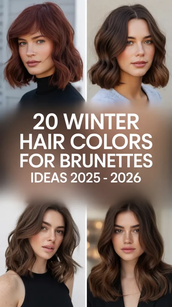 Winter Hair Colors for Brunettes Ideas 2025 – 2026: Balayage Fall Dark Brown, Caramel Highlights & Red Touches for the Season