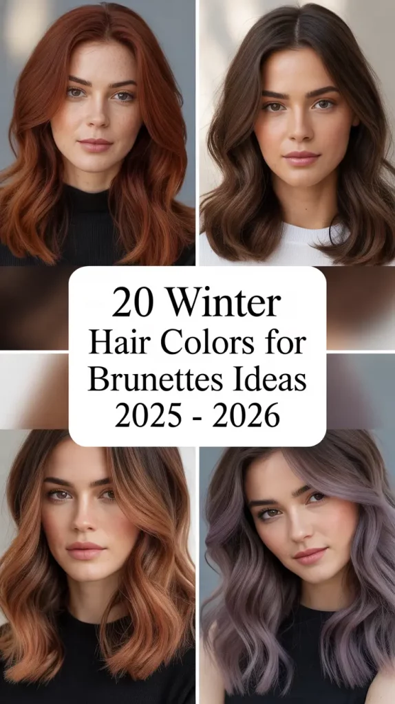 Winter Hair Colors for Brunettes Ideas 2025 – 2026: Balayage Fall Dark Brown, Caramel Highlights & Red Touches for the Season
