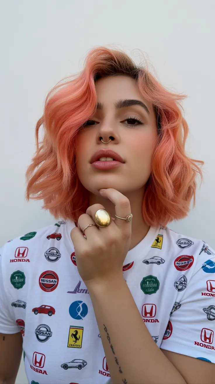 winter hair colors aespa Peach Sorbet Bob for Color Lovers