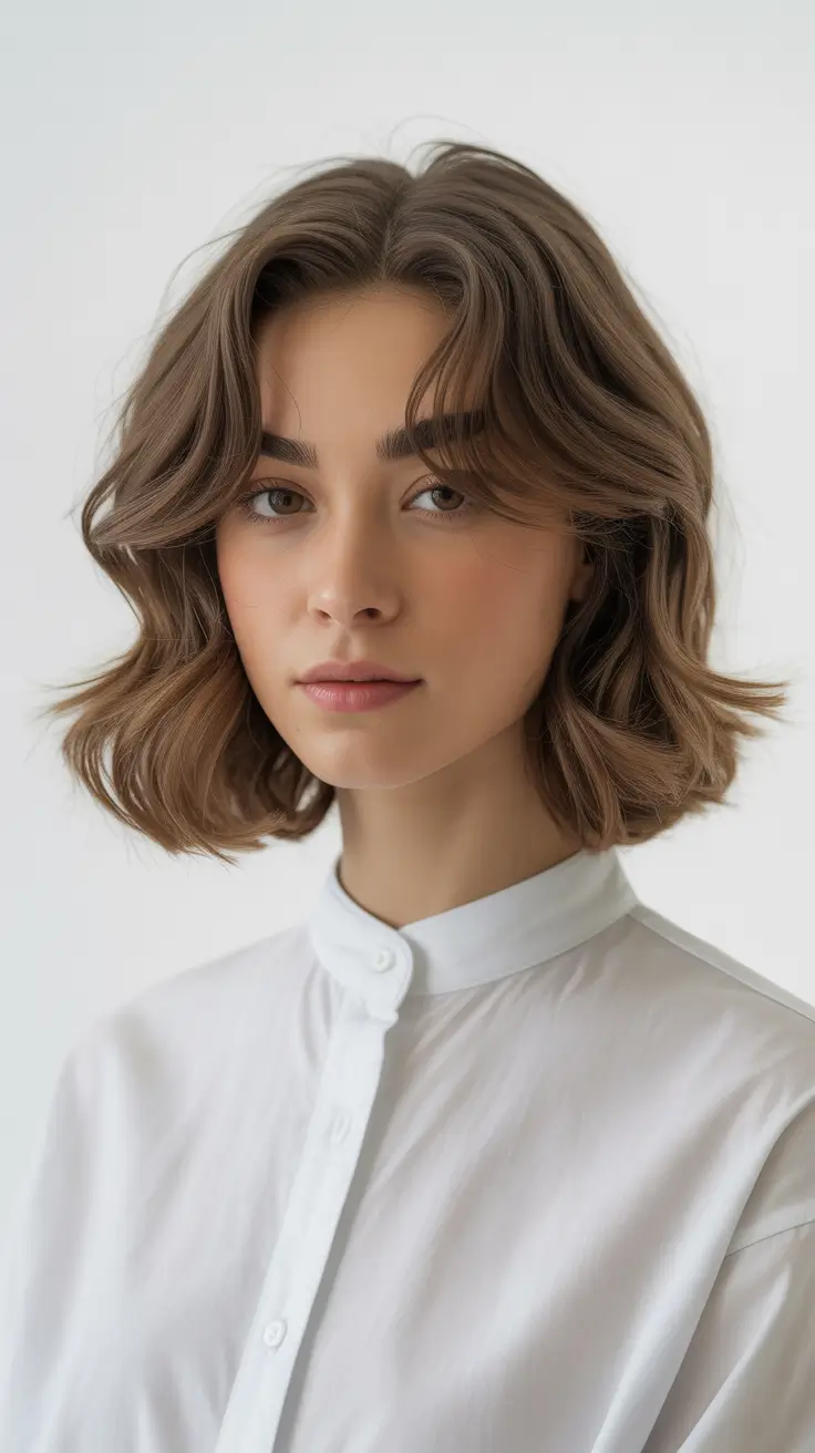 winter hair colors for brunettes short Soft Ash Brown Bob