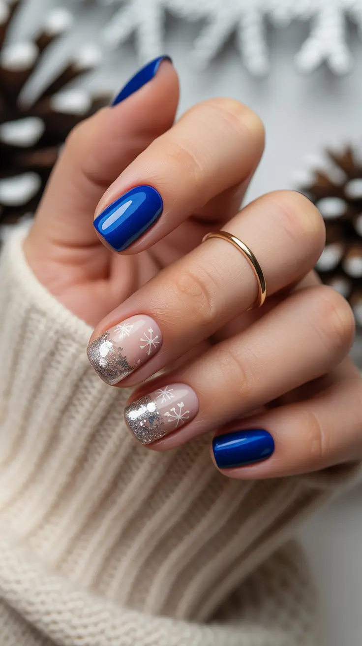 winter nails design blue Royal Blue Snowflake Sparkle