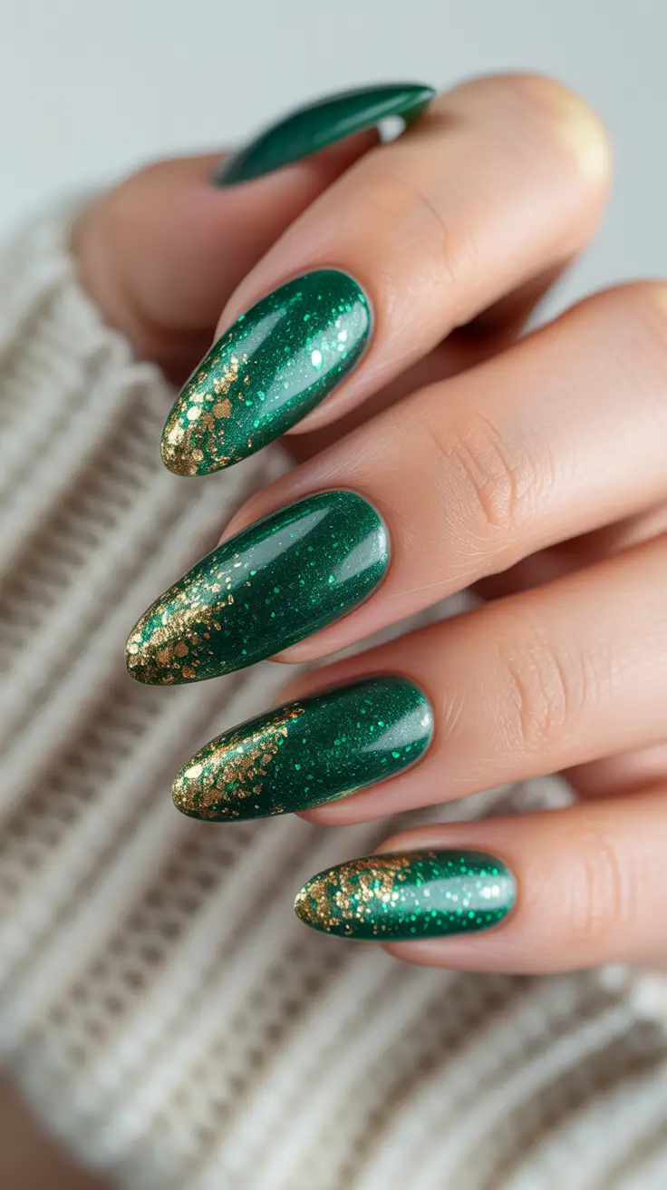 winter nails design green Emerald Glitter Grace