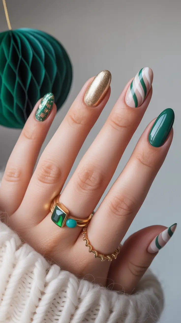 winter nails design ideas 2026 Golden Pine Harmony