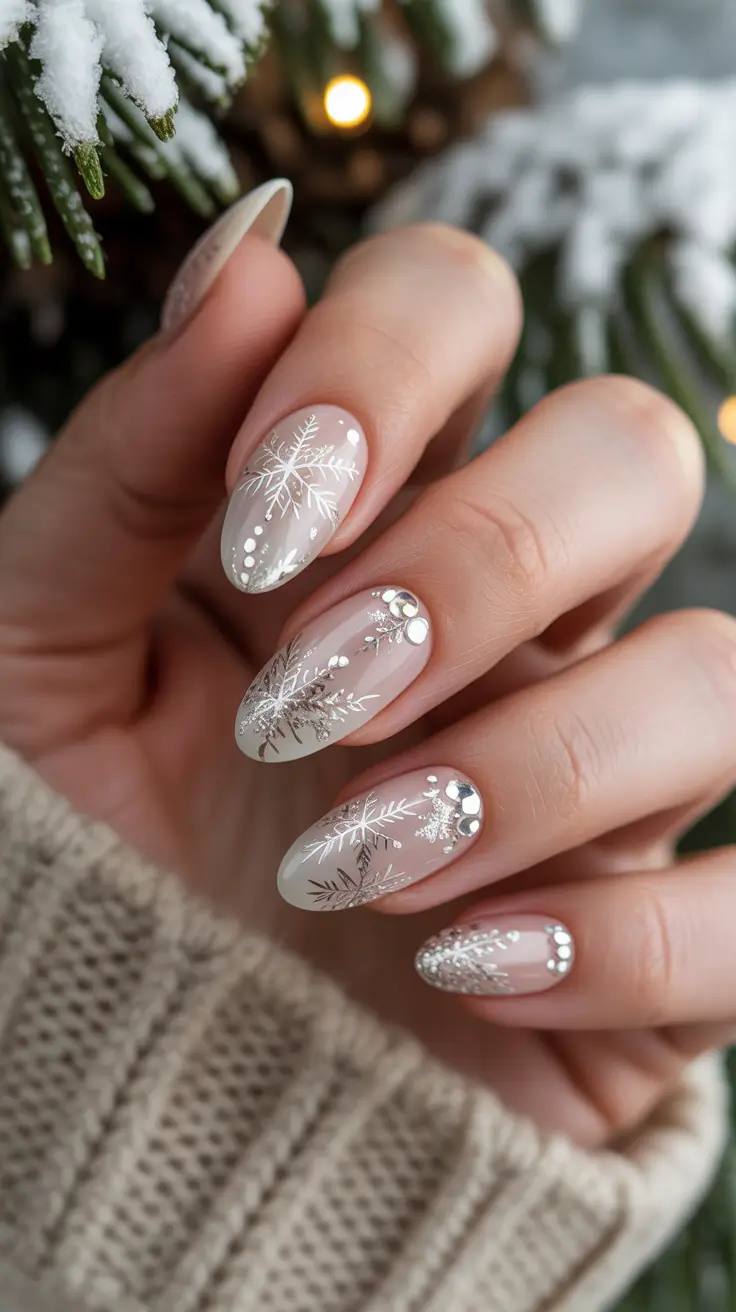 winter nails design white Frosted Crystal Elegance