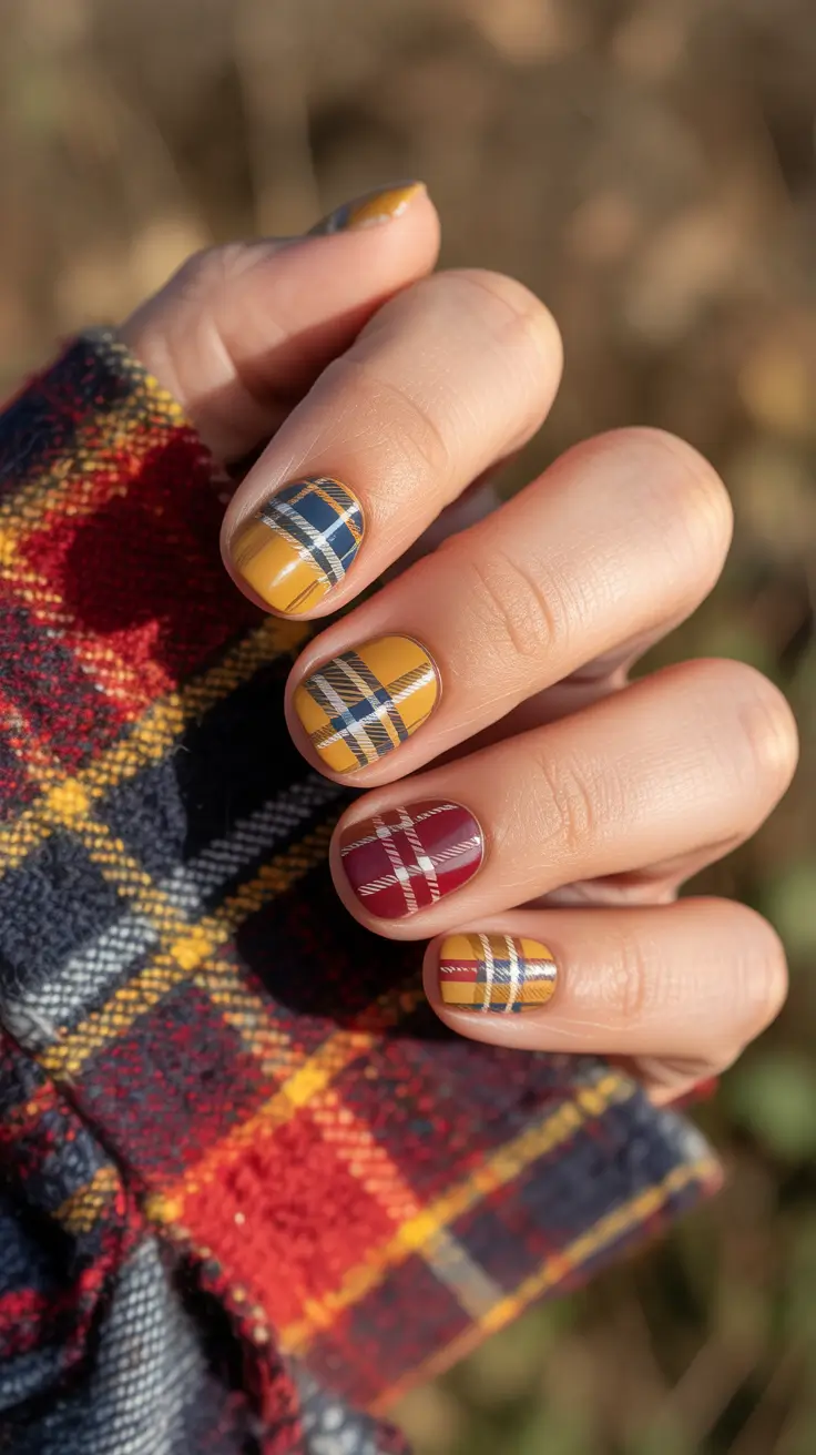 winter nails design ideas Cozy Plaid Revival