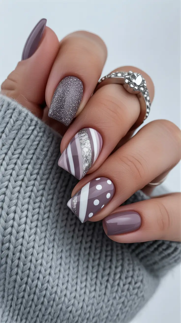 winter nails design purple Frosted Mauve Geometry