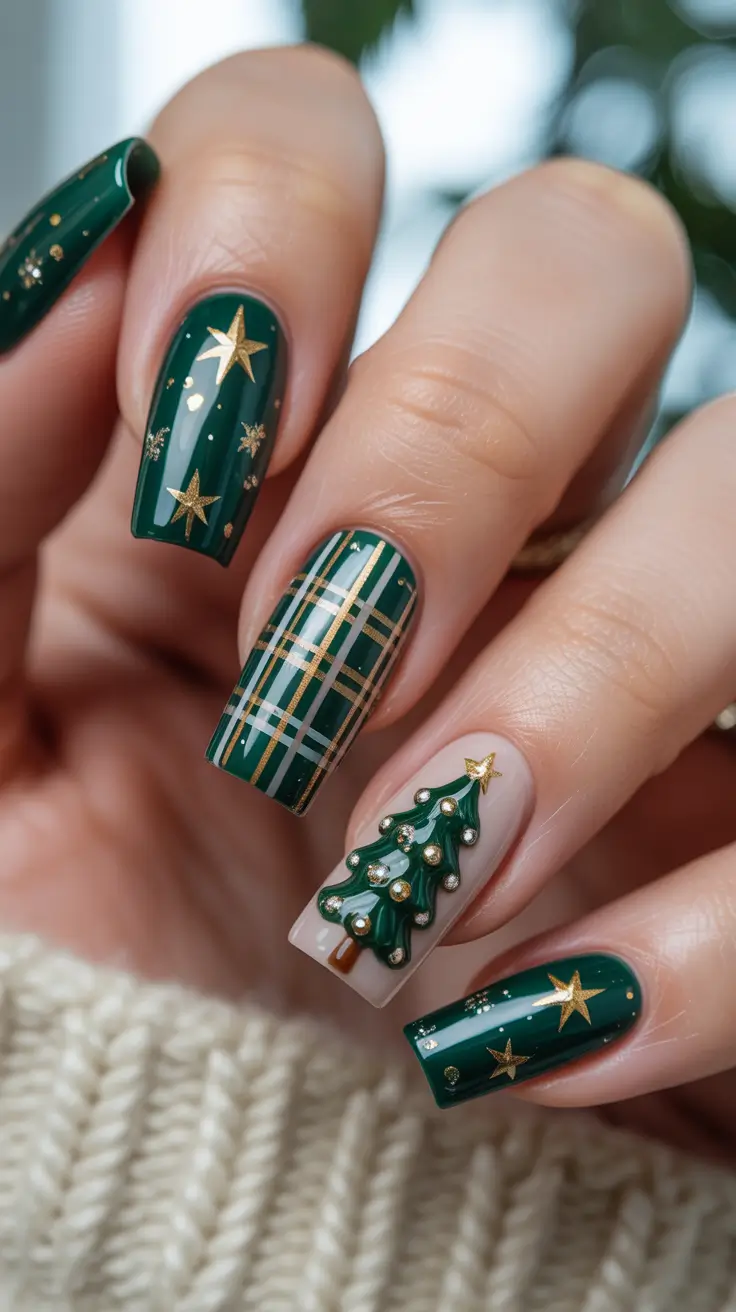winter nails design green Evergreen Christmas Magic