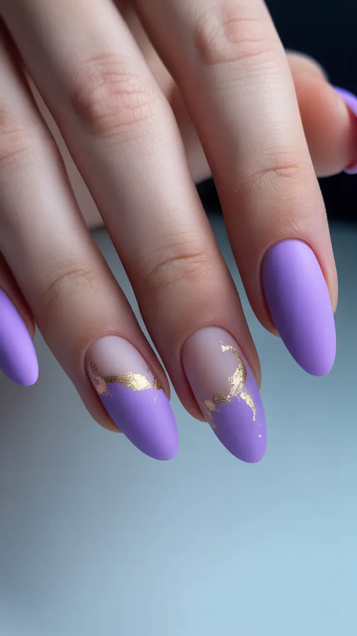 winter nails design ideas 2026 Lavender Gold Dream