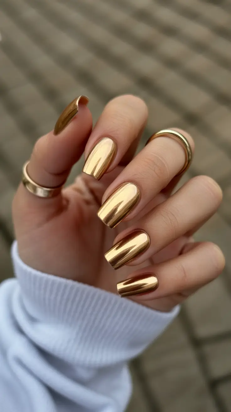 winter nails design gold Golden Mirror Luxe