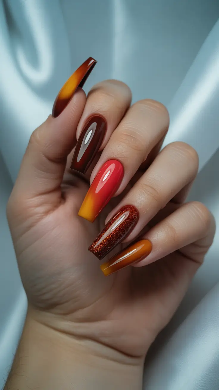 winter nails design red Amber Glow Gradient