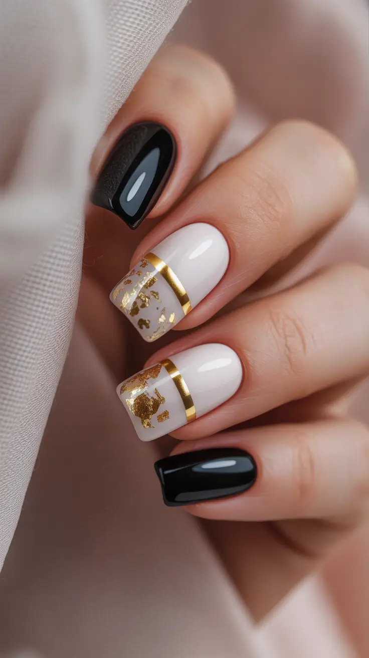 winter nails design ideas Golden Contrast Elegance