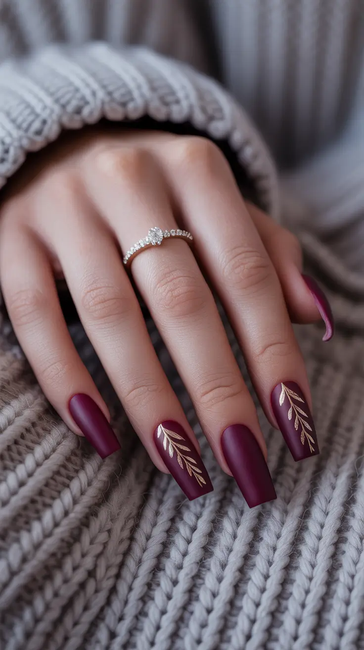 winter nails designs almond Burgundy Matte Glam