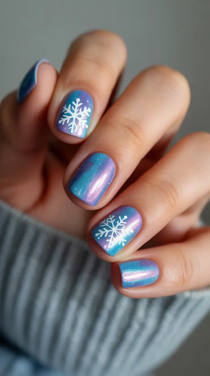 winter nails design blue Frozen Aurora Glow
