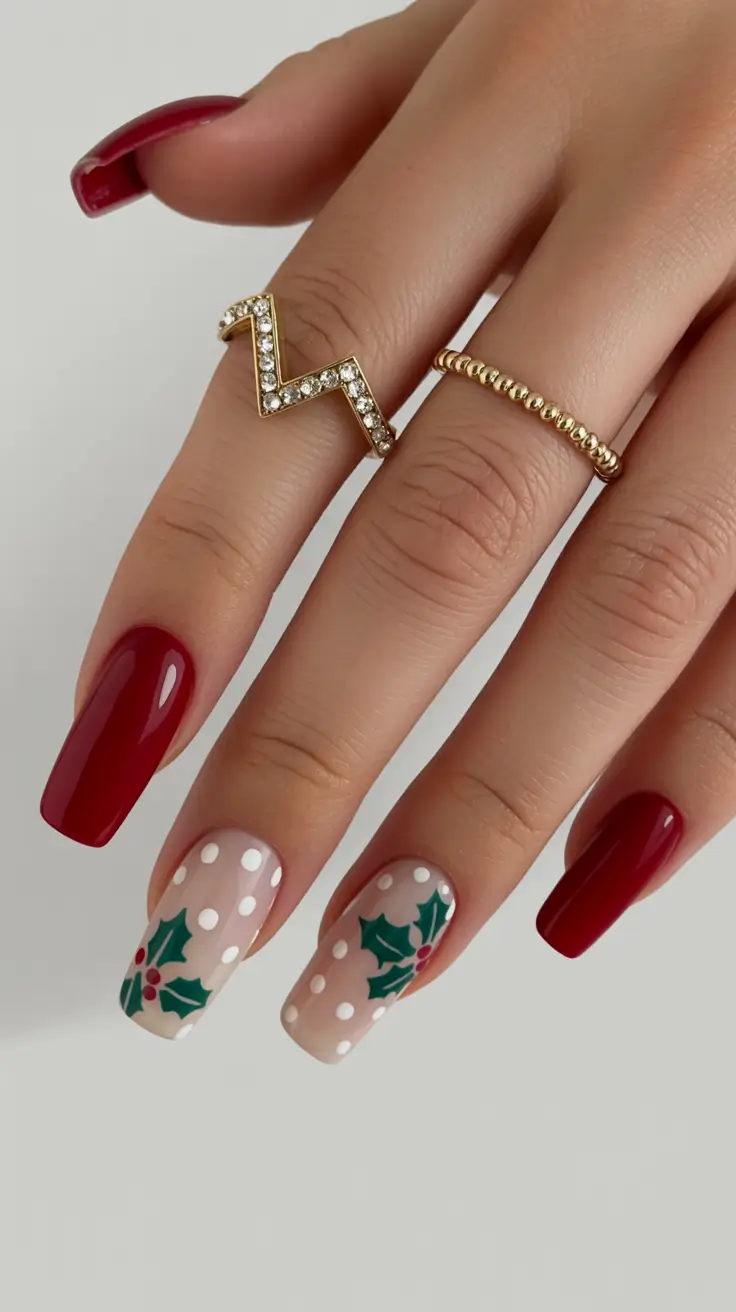 winter nails ideas 2025 2026 Holly Dots