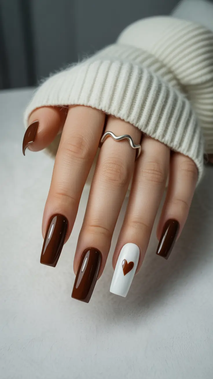 winter nails ideas 2025 2026 Cocoa Heart