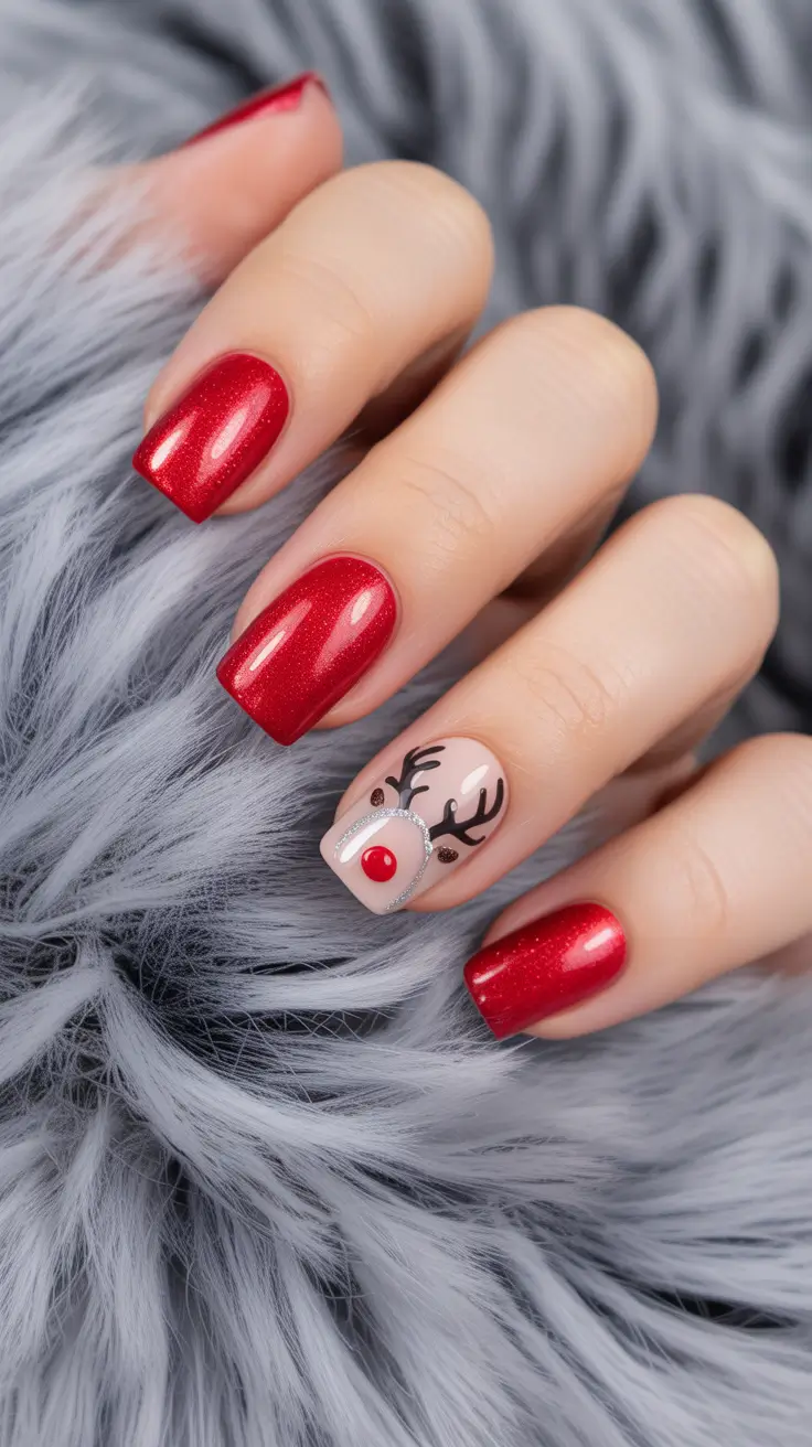 winter nails ideas 2025 2026 Rudolph Glow
