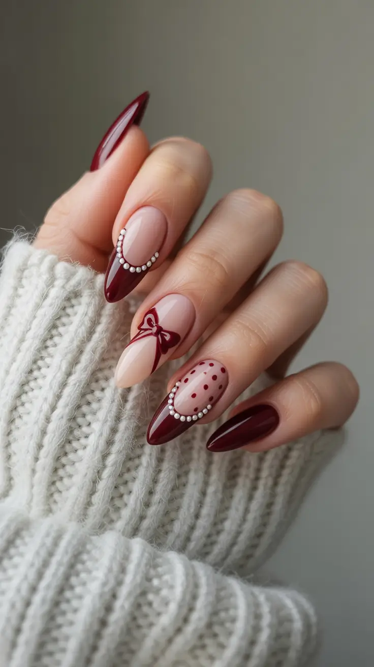 winter nails ideas 2025 2026 Crimson Bow Glam
