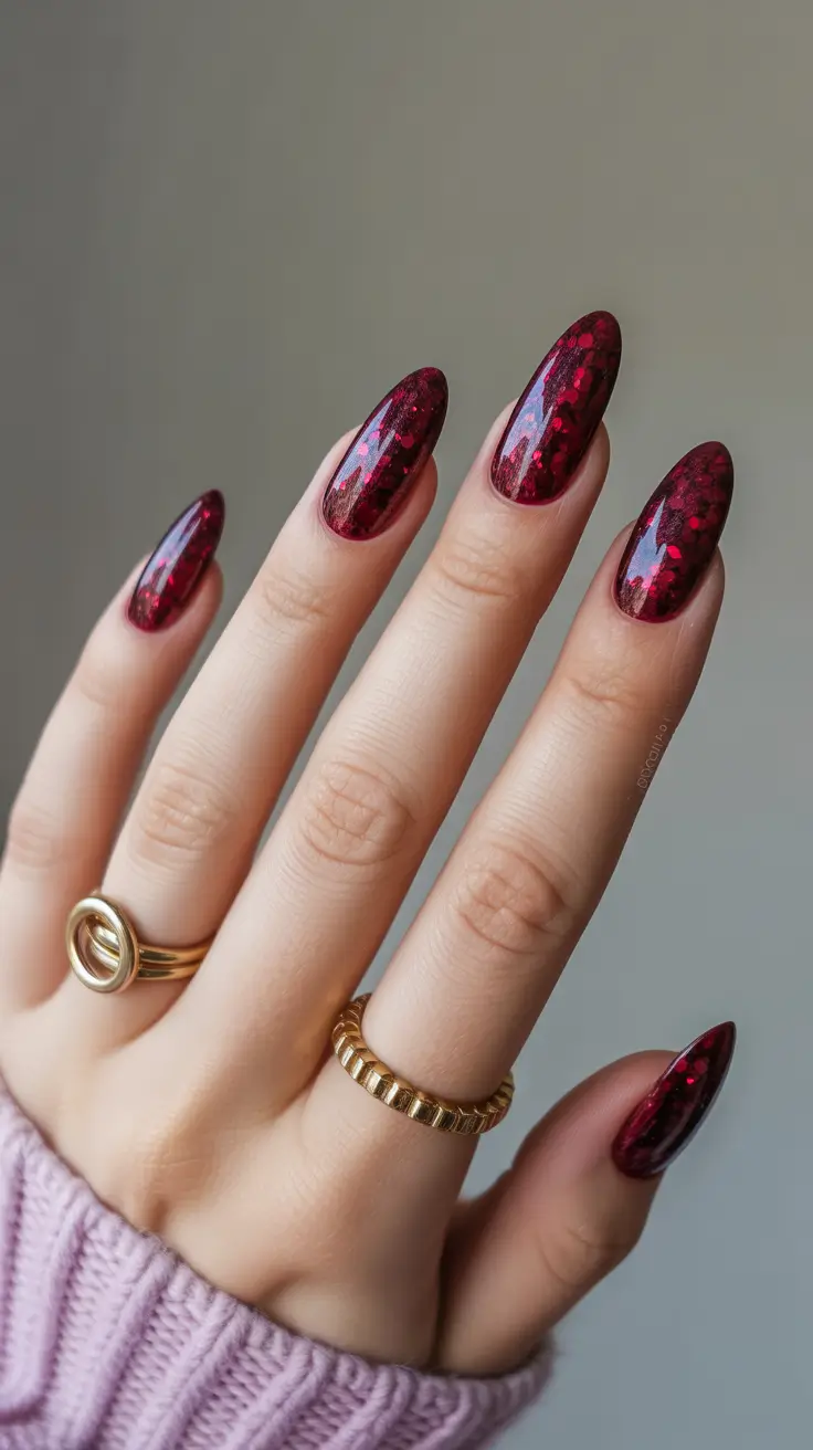 dark nail colors winter burgundy Ruby Flake Elegance