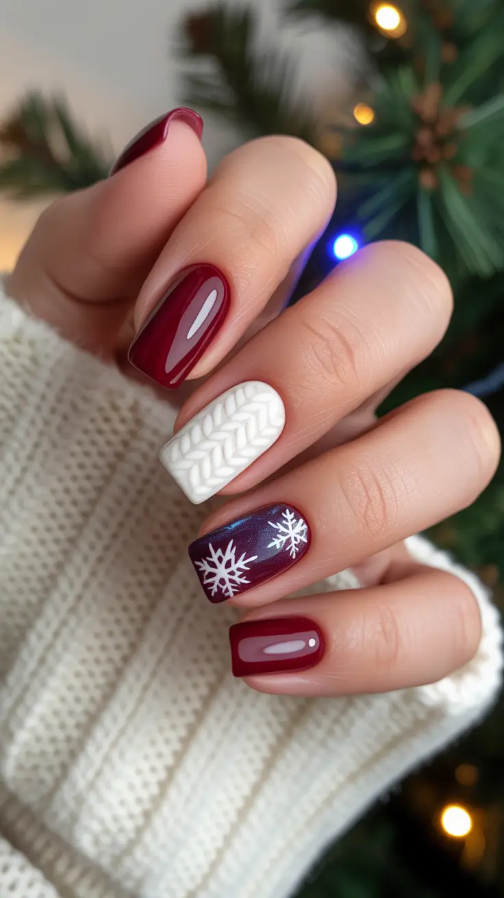 burgundy nail colors for winter Cozy Knit Glam