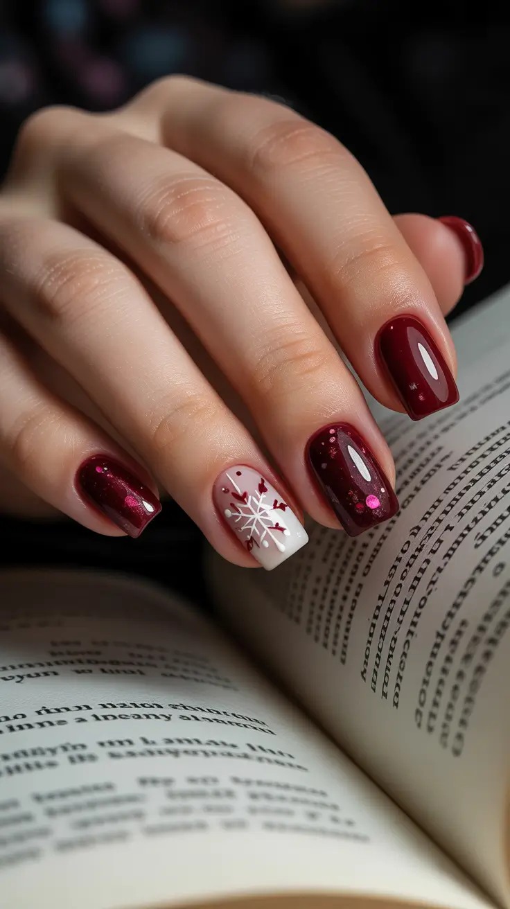 winter nail colors burgundy Snowflake Whisper