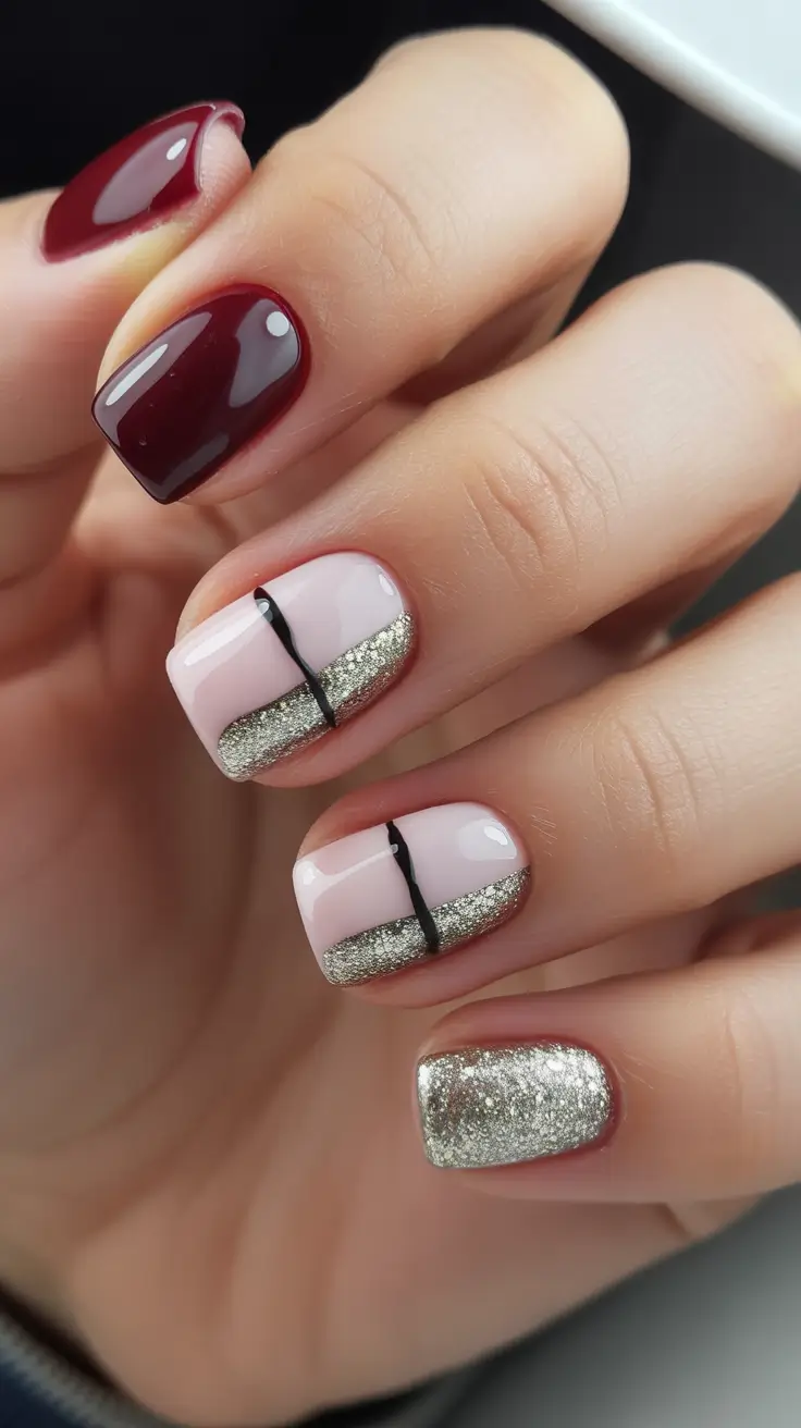 dark nail colors winter burgundy Golden Geometry