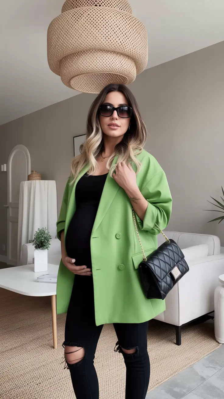 pregnancy outfits fall Lime Blazer Power Look
