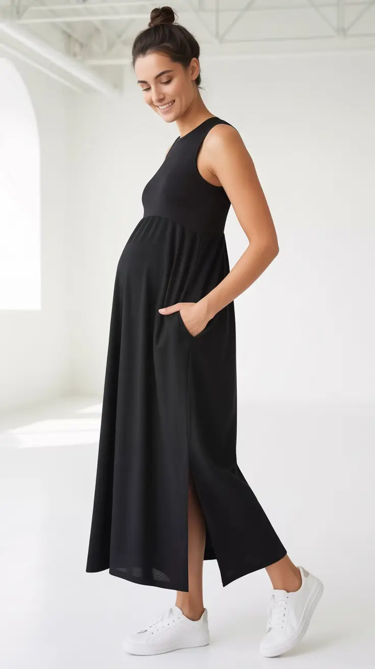 pregnancy outfits casual Classic Black Maxi Simplicity
