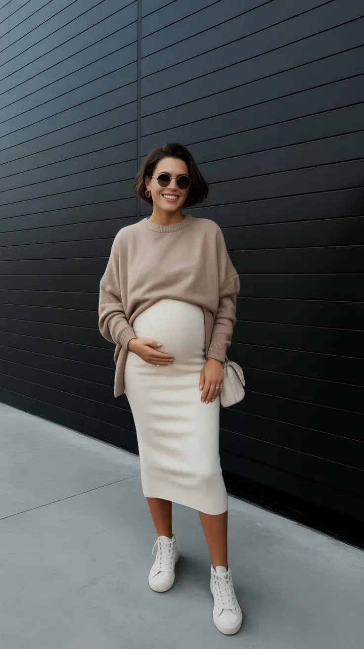 pregnancy outfits fall Cozy Neutrals with a Twist