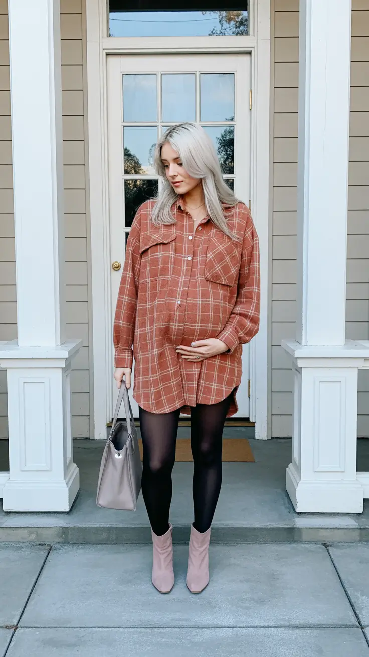 pregnancy outfits autumn Autumn Plaid Shirt Dress