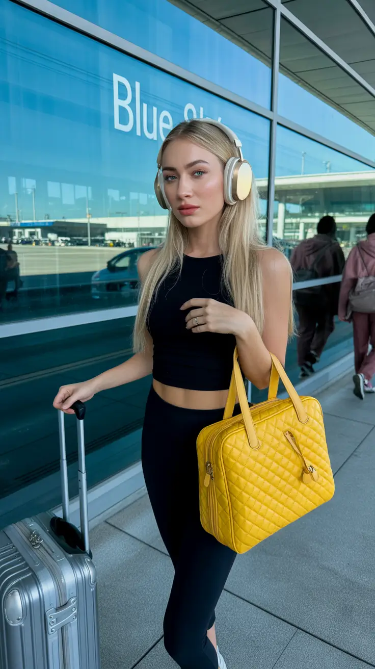 Comfortable Travel Outfits 2026 All Black Cool with a Burst of Sunshine