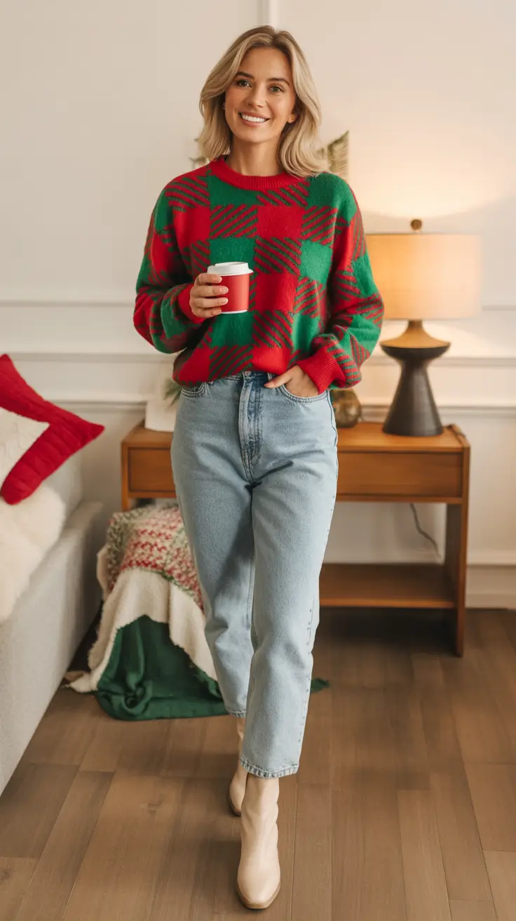 december outfits cozy Festive Checks and Cheerful Mood