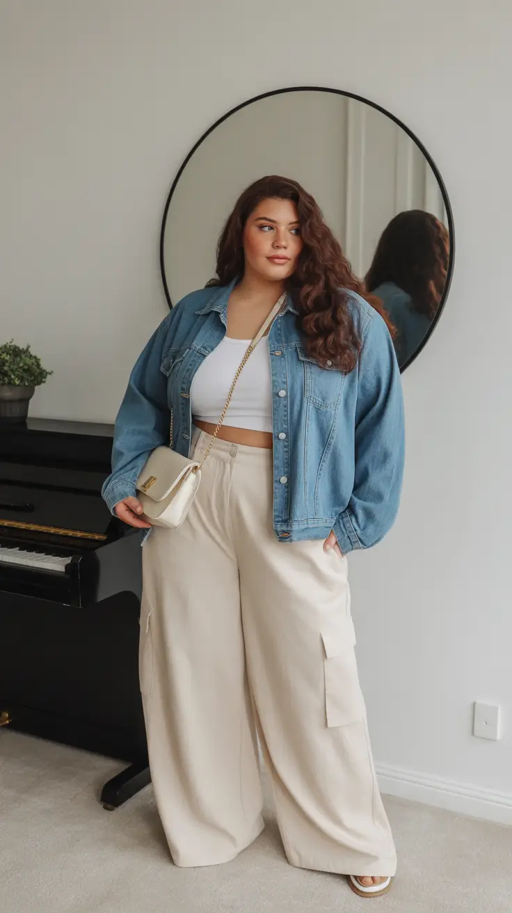 plus size outfits 2026 Effortless Denim and Cream