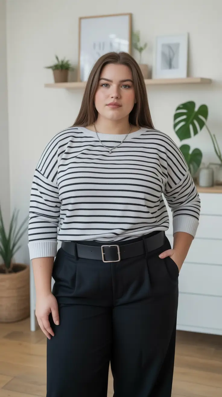 plus size outfits 2026 Minimalist Breton Lines