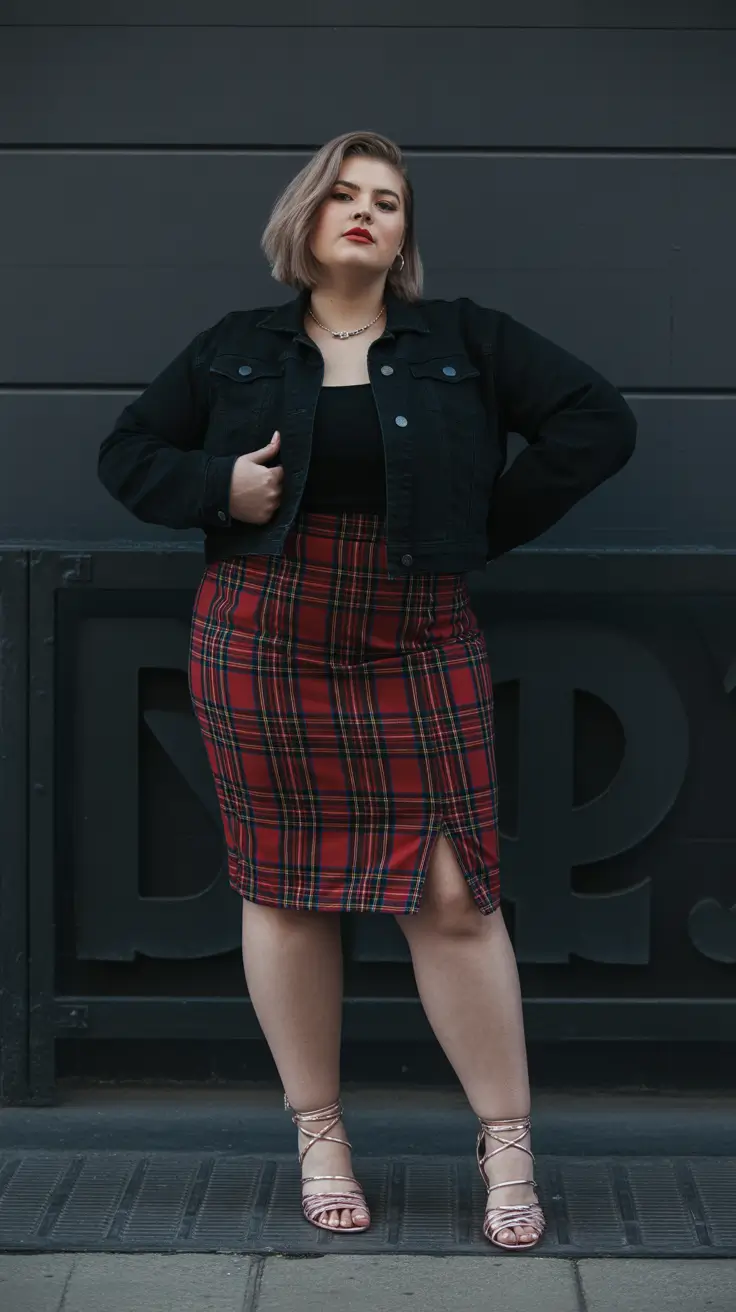 plus size outfits 2026 Edgy Tartan Power
