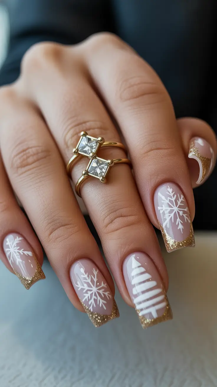 December 2025 Nail Colors Ideas Golden Frost French