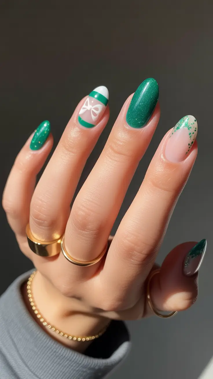 December 2025 Nail Colors Ideas Emerald Bow Glow