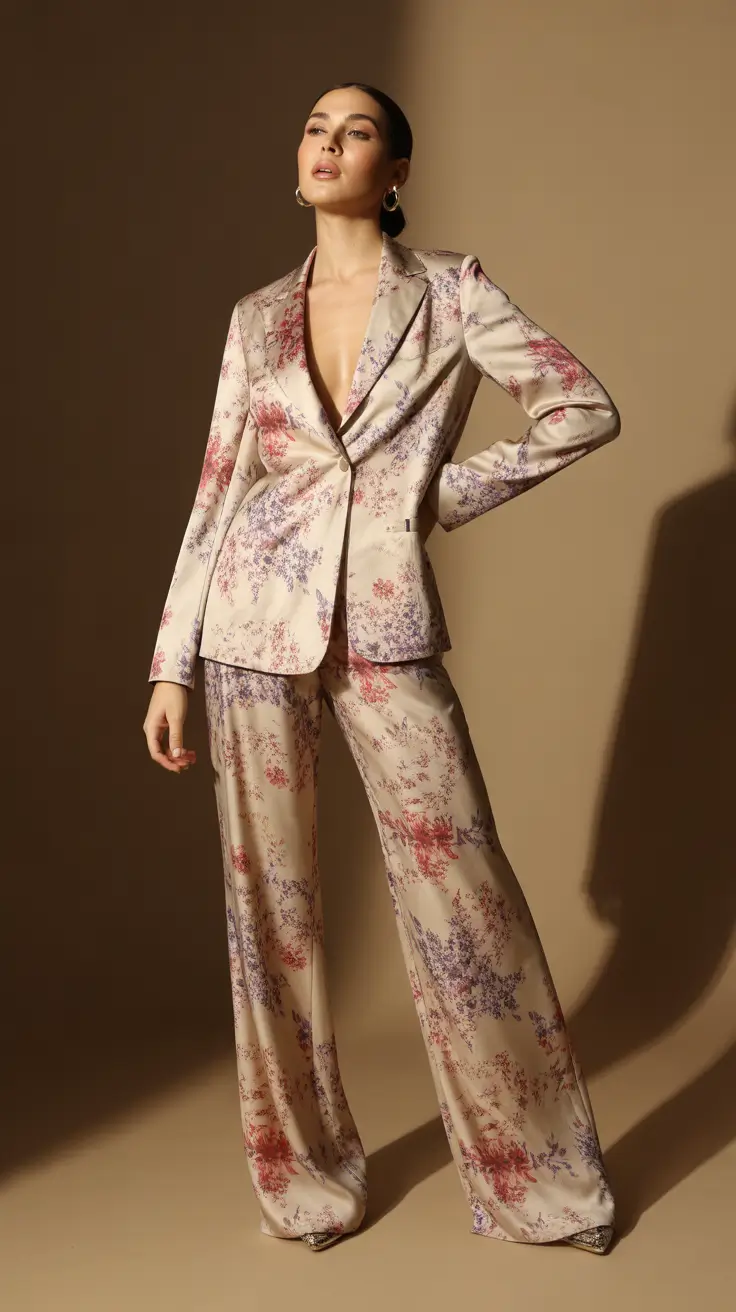 Elegant classy outfits 2026 Silky Floral Power Suit